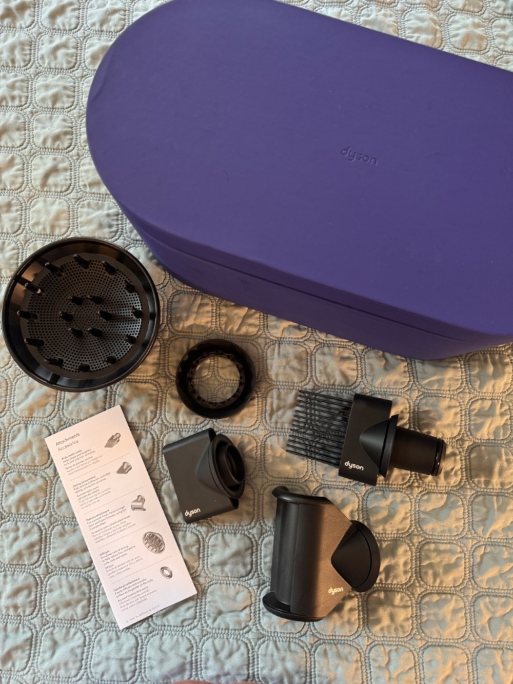 Dyson Hair Dryer Attachments Full Set 5 Pieces + 1 Storage Case Purple
